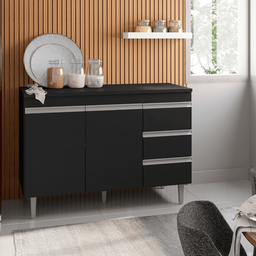 Balcão Gabinete de Pia para Cozinha sem Tampo 120cm Andréia Preto Fosco- Mabe Magazine - 1