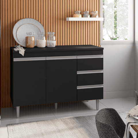 Balcão Gabinete de Pia para Cozinha sem Tampo 120cm Andréia Preto Fosco- Mabe Magazine