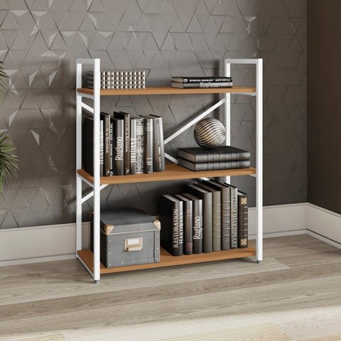 Estante Industrial Metal e Madeira Organizador Baixo 85x72cm Canela/branco