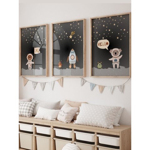 Kit 3 Quadros Decorativos Infantil Astronauta Espaço No7
