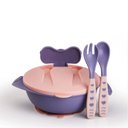 Ver imagem 1 de Kit Refeição Infantil Criança Bebê 3 Peças C/ Talher Ventosa Rosa
