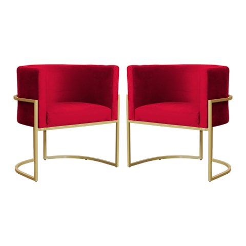 Kit 02 Poltronas Decorativa Luana Luxo Veludo Cores - DS Estofados - Vermelho