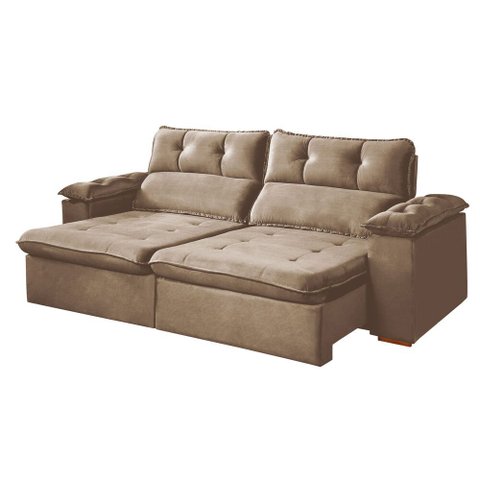 Sofa Retratil e Reclinavel Toronto 250cm Kc Rei de Casa Veludo Bege