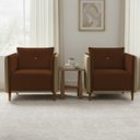 Ver imagem 1 de Kit 2 Poltronas Aviv para Sala Escritório Recepção Linho Terracota Premium Easy Clean Corino Caramel