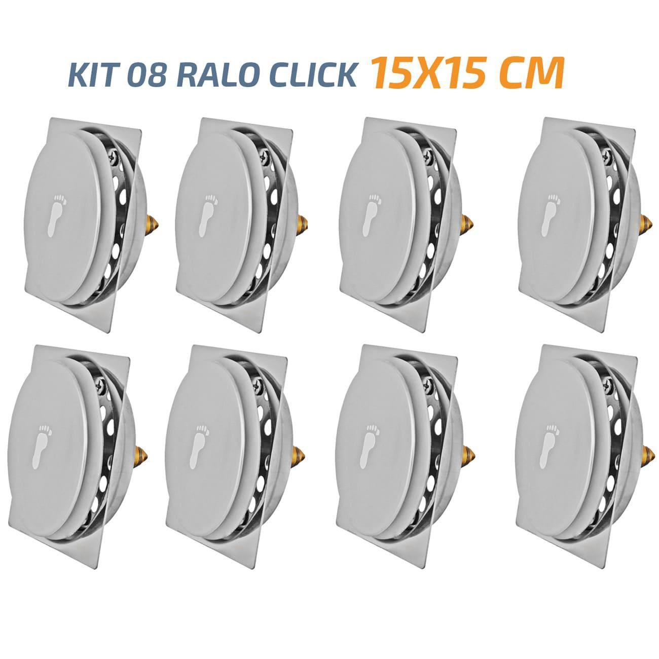 Kit 08 Ralo Click Quadrado 15X15 Inox Veda Cheiro E Insetos - 1