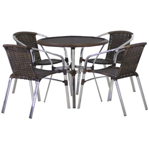 Jogo 4 Cadeiras Floripa e Mesa com Tampo Tramado em Alumínio Piscina Área Jardim Trama Original