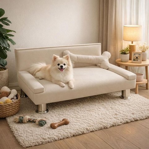 Cama Pet para Cães e Gatos 60x40cm com Almofada de Osso Bege - Pallazio