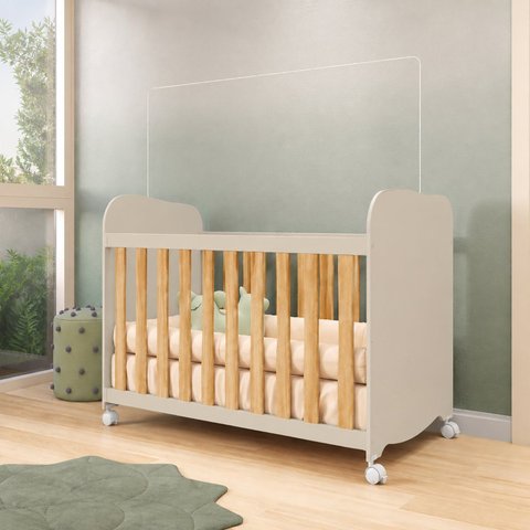Berço Americano com Rodízios 100% MDF Mimo Espresso Móveis Bege Off White/Amêndoa