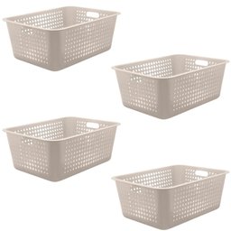 Kit 4 Caixas Organizadoras 40l Maxi Bege Cesto Plástico com Alça Lateral Multiuso Organizador ou - 1