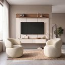 Ver imagem 1 de Conjunto Sala Painel Suspenso Concept para Televisão 70 Polegadas com 2 Poltronas Eloah Design Bege