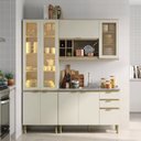 Ver imagem 1 de Cozinha Compacta Modulada 3 Peças com Cristaleira LED e sem Tampo de Pia Nanda Nature/Arenas