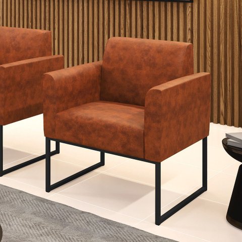 Poltrona Sala Decorativa Marisa Industrial Preto Sintético Pu D03 - D’Rossi