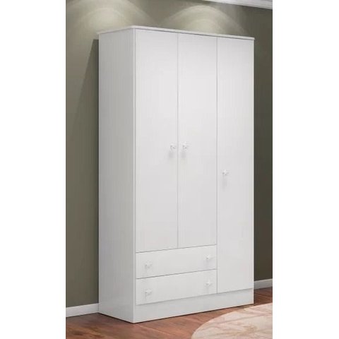 Guarda Roupa Infantil 3 Portas e 2 Gavetas Doce Sonho Branco