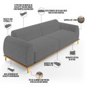 Ver imagem 4 de Sofá 03 Lugares Para Sala de Estar Kiev 210 cm D02 Veludo Cinza C-317 - Lyam Decor