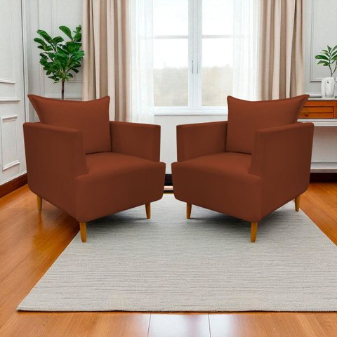 Kit 2 Poltronas Decorativa para Sala Recepção Escritório Consultório Reforçada Eliza Tecido Suede