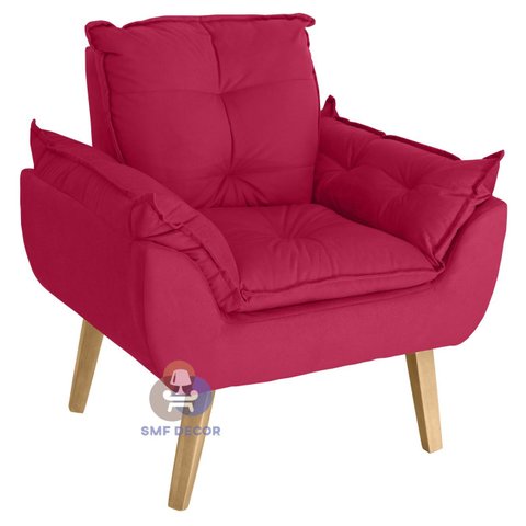 Poltrona/cadeira Decorativa Glamour Vermelho com Pés Quadrado Vermelho