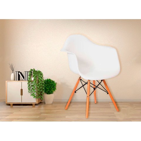 Kit 4 Cadeiras Charles Eames Eiffel com Braço Branco Polipropileno Cozinha Área de Lazer Recepção