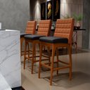 Ver imagem 2 de Banqueta Alta Para Cozinha Sala De Jantar Fixa Mila B04 Couríssimo Camel Linho Chumbo - Lyam Decor