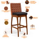 Ver imagem 4 de Banqueta Alta Para Cozinha Sala De Jantar Fixa Mila B04 Couríssimo Camel Linho Chumbo - Lyam Decor