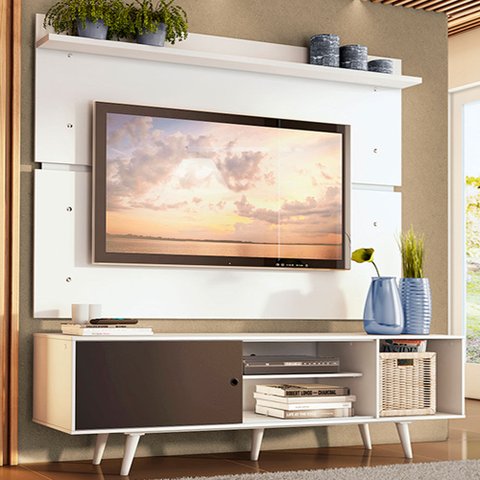 Rack Madesa Dubai e Painel para TV até 65 Polegadas com Pés Branco/Preto 7309 Cor:Branco/Preto/Branc