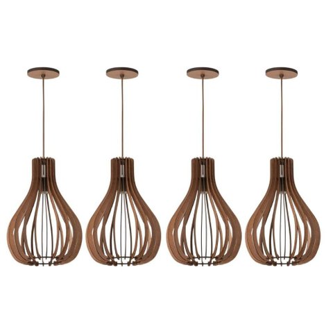 Jogo 4 Pendentes MDF Balão 131cm Dital Luminárias E27 de Teto Lustre Redondo