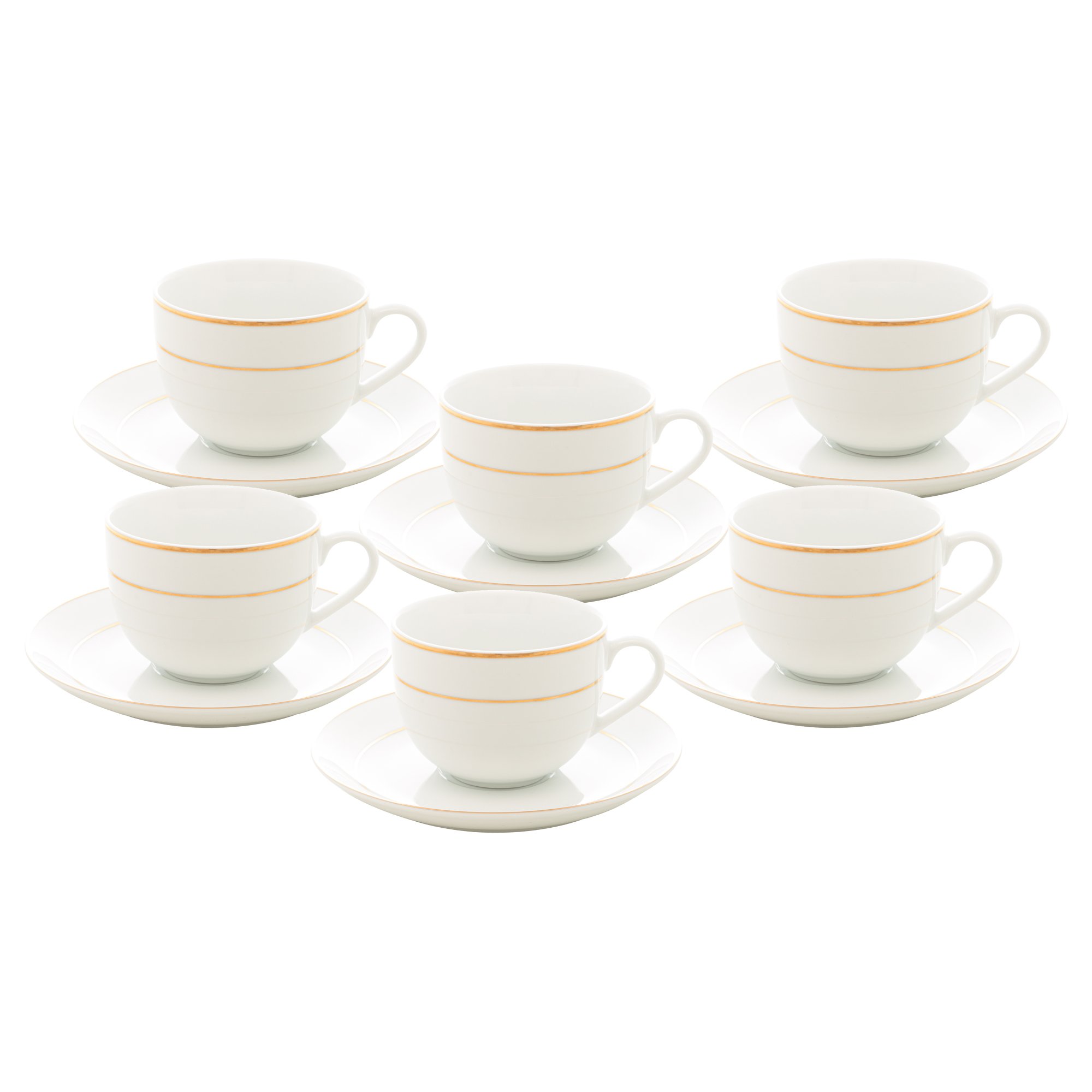 Conjunto 6 Xícaras de Chá de Porcelana com Pires e Fio de Ouro Mônaco Branco 220ml - Wolff