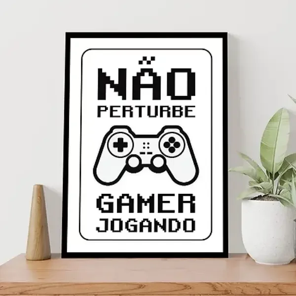 Quadro Gamer Jogando Não Perturbe 45x34cm:Madeira preta - 1
