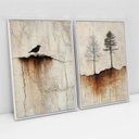 Ver imagem 1 de Kit 2 Quadros Canvas Natureza - Tons Marrom-mold.branca:60x40cm