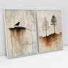 Kit 2 Quadros Canvas Natureza - Tons Marrom-mold.branca:60x40cm - 1