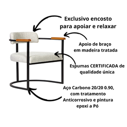 Kit 02 Poltronas Ohio Braço Madeira Linho Marfim Estrutura Preto - 6