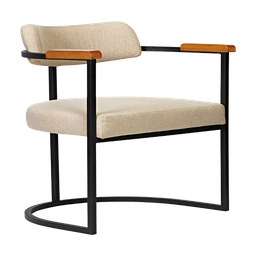 Kit 02 Poltronas Ohio Braço Madeira Linho Marfim Estrutura Preto - 4