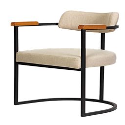 Kit 02 Poltronas Ohio Braço Madeira Linho Marfim Estrutura Preto - 2