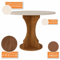Mesa Redonda C/vidro 4 Cadeiras Sextavada Cali Fre/off/cor. Bege - Ma Freijó/off Premium/corino - 3