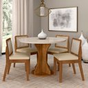 Ver imagem 1 de Mesa Redonda C/vidro 4 Cadeiras Sextavada Cali Fre/off/cor. Bege - Ma Freijó/off Premium/corino