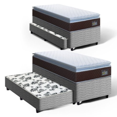 Cama Box com Colchão de Espuma D33 Pillow Top Comfort Luxo + Auxiliar de Espuma Unique Solteiro