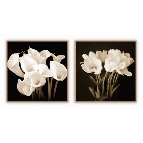 kit com 2 Quadros Decorativos Florais com Moldura e Vidro para Sala Quarto Escritório e Clínica 82x8