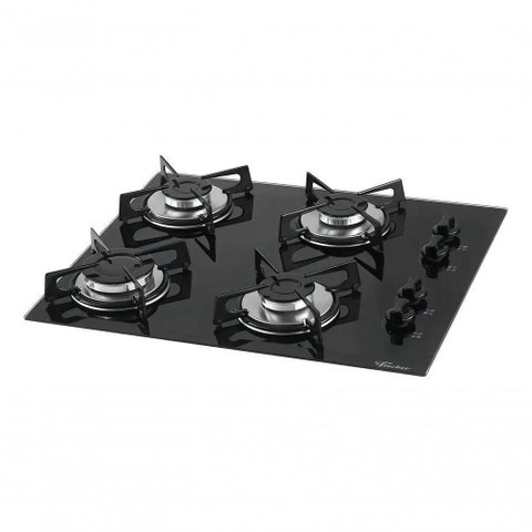 Fogão Cooktop a Gás Fischer 1519 4 Bocas Vidro Temperado Preto Bivolt