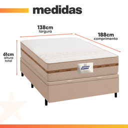 Cama Box Baú Casal Colchão Molas Flora Bege 138x188x60cm - 3
