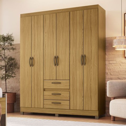 Guarda-roupa Casal 6 Portas 3 Gavetas Rp3638 Ipê - Decibal