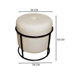 Puff de Ferro Decorativo Redondo para Sala Argola Glamour Bege Base Pés Preto - 3