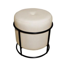 Puff de Ferro Decorativo Redondo para Sala Argola Glamour Bege Base Pés Preto - 2