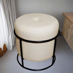 Puff de Ferro Decorativo Redondo para Sala Argola Glamour Bege Base Pés Preto - 1