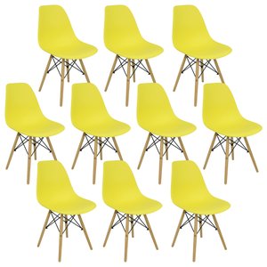 Kit 10 Cadeiras Charles Eames Eiffel Wood Design Amarelo