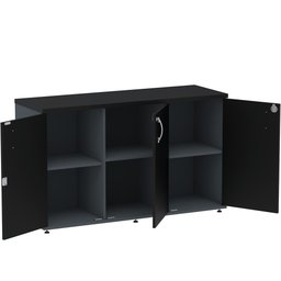 Armário Baixo Credenza PE25 Pandin 121,50 cm (largura) em MDP Cor Grafito e Preto com Três Portas - 3