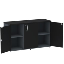 Armário Baixo Credenza PE25 Pandin 121,50 cm (largura) em MDP Cor Grafito e Preto com Três Portas - 2