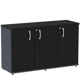 Armário Baixo Credenza PE25 Pandin 121,50 cm (largura) em MDP Cor Grafito e Preto com Três Portas - 1