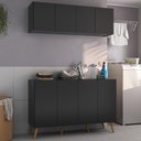 Ver imagem 2 de Conjunto Lavanderia Retrô Multiuso Armário Aéreo e Balcão 4 Portas Multimóveis Mp5053 Preto/