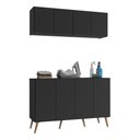 Ver imagem 1 de Conjunto Lavanderia Retrô Multiuso Armário Aéreo e Balcão 4 Portas Multimóveis Mp5053 Preto/