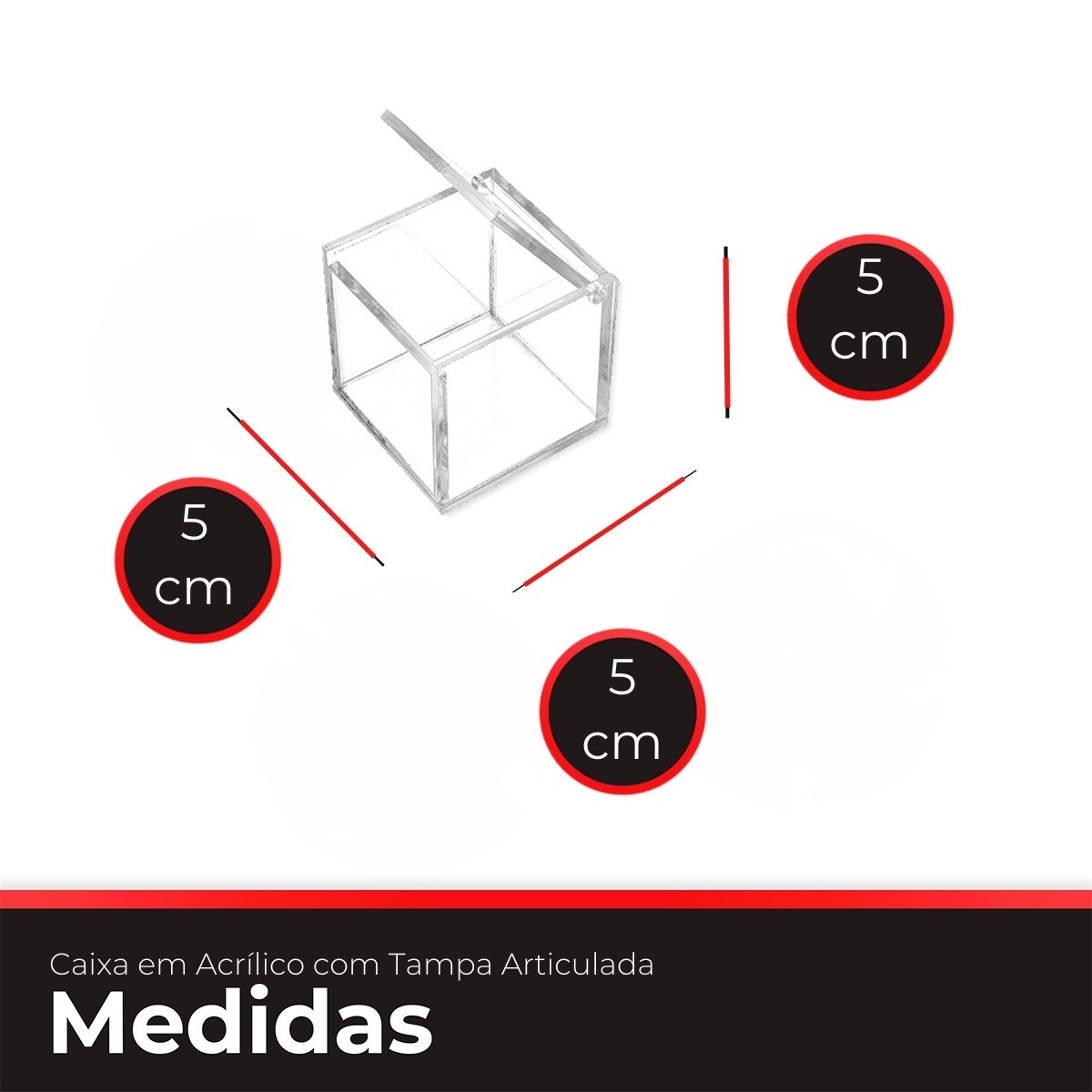 Caixa em Acrílico com Tampa Articulada 5x5x5 Cm 9 Un - 3