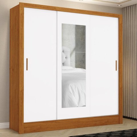 Guarda-Roupa Casal com Espelhos 3 Portas de Correr e 3 Gavetas 179cm Multimóveis CR35564 Madeirado/